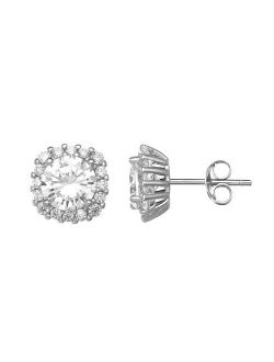 PRIMROSE Sterling Silver Cubic Zirconia Rounded Square Stud Earrings