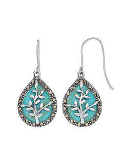 Tori Hill Sterling Silver Simulated Turquoise & Marcasite Tree Dangle Earrings