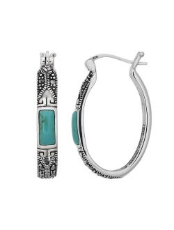 Tori Hill Sterling Silver Simulated Turquoise & Marcasite Oval Hoop Earrings