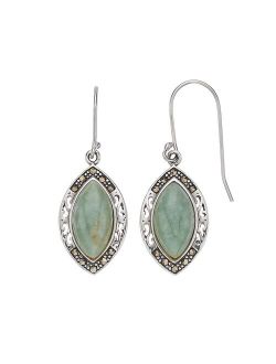 Tori Hill Sterling Silver Jade & Marcasite Marquise Dangle Earrings