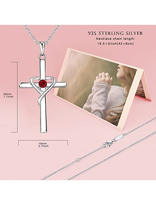 AmorAime 925 Sterling Silver Cross Necklace for Women Men 5A CZ Birthstone Necklaces for Teen Girls Gifts for Mother's Day, Birthday or Anniversary by AmorAime
