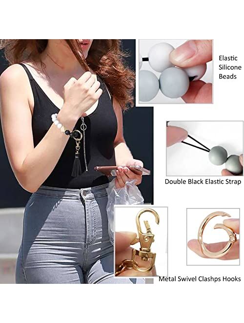 BIHRTC Silicone Key Ring Bracelets Wristlet Keychain Wallet with Net Chapstick Holder for Women