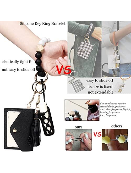 BIHRTC Silicone Key Ring Bracelets Wristlet Keychain Wallet with Net Chapstick Holder for Women