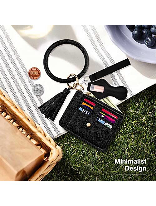 Hommtina Wristlet Circle Key Ring Bangle Card Pocket Zippered Wallet Bracelet Keychain with Chapstick Holder