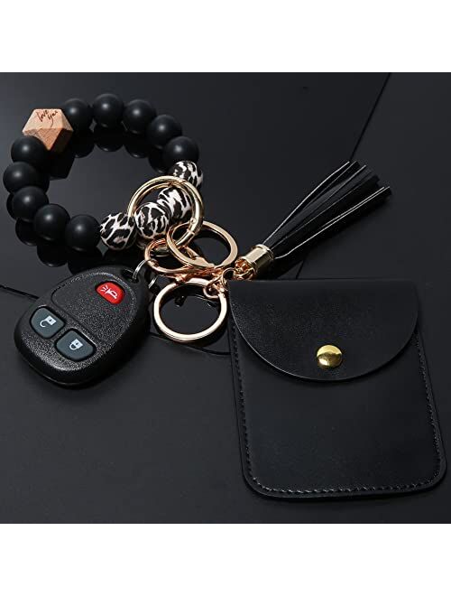 Yishanquanxinsi-Us Keychain Bracelet Wristlet with Card Wallet, key ring bracelet, Silicone Beaded Bracelet Keychain wristlet