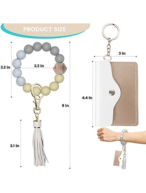 Pakaseboxes Wristlet Keychain Bracelet Wallet - Silicone Beaded Key chain Bangle Pocket Card Holder Car Key Ring Bracelet for Women