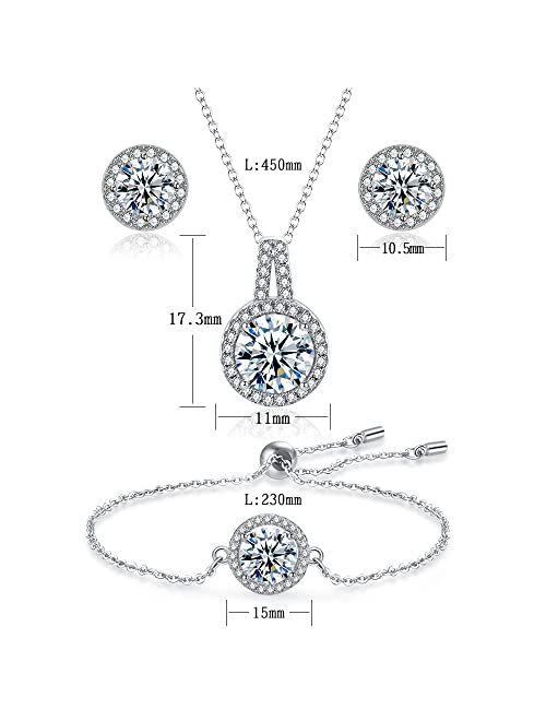 1tep Bridal Wedding Jewelry Sets Necklace and Bracelet and Earrings Hypoallergenic Crystal Rhinestone Necklace Earrings Bracelet Jewelry Set Wedding Prom, silver, (BG-001