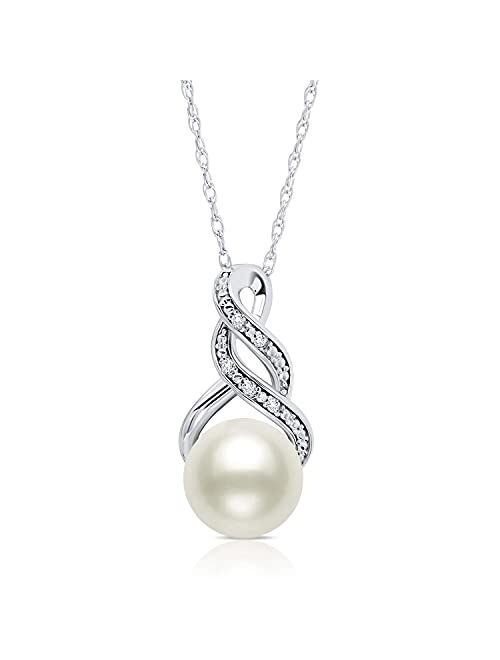1/20 Carat Natural Diamond and Cultured Freshwater Pearl Drop Earrings and Pendant Necklace for Women in 925 Sterling Silver (I2-I3, 0.05 cttw) Jewelry Set by MAX + STONE
