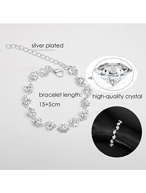 Aixiao Silver Necklace Earrings Bracelet Crystal Bridal Wedding Jewelry Sets for Brides Bridesmaid Prom Costume Accessories for Women