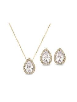 UDYLGOON CZ Teardrop Earrings Necklace Bracelet Jewelry Set For Bridesmaids Bridal Party Prom