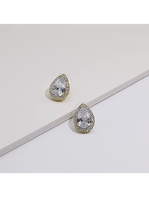 UDYLGOON CZ Teardrop Earrings Necklace Bracelet Jewelry Set For Bridesmaids Bridal Party Prom