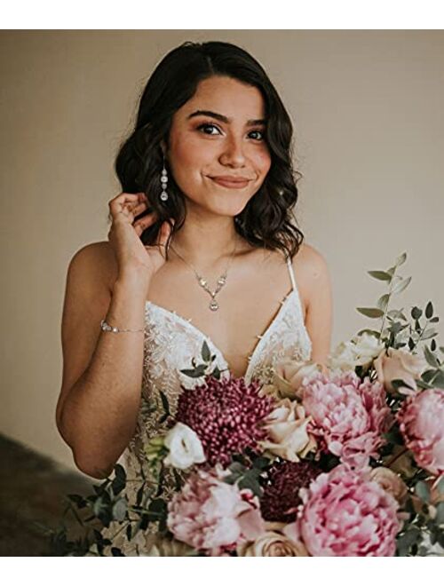 SWEETV 3 Pack Cubic Zirconia Bridal Jewelry Sets for Wedding, Crystal Necklace Dangle Earring Bracelet Jewelry Sets for Women, Prom Costume Jewelry Gifts