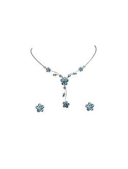Faship Gorgeous Rhinestone Crystal Floral Necklace Earrings Set