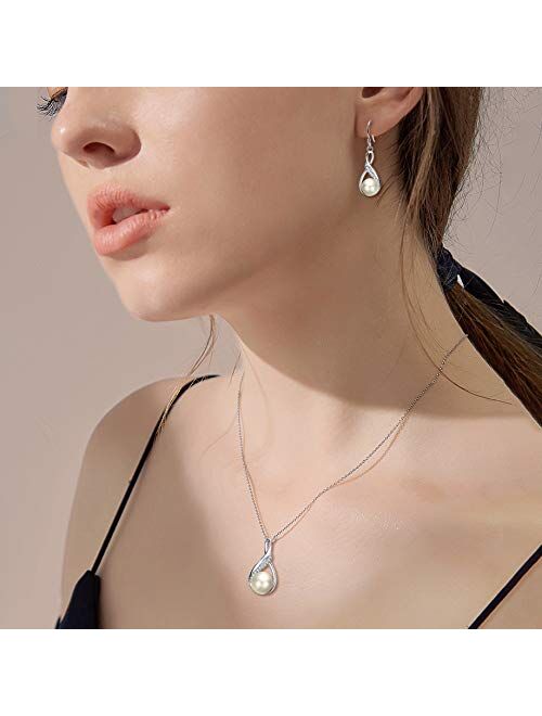 EleQueen 925 Sterling Silver CZ Freshwater Cultured Pearls Bridal Pendant Necklace Earrings Wedding Jewelry Sets