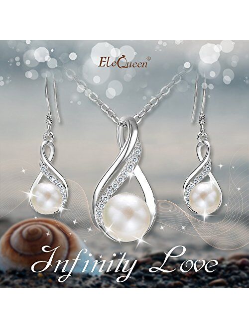 EleQueen 925 Sterling Silver CZ Freshwater Cultured Pearls Bridal Pendant Necklace Earrings Wedding Jewelry Sets