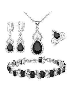 LMXXVJ Women Jewelry Set Platinum Plated Necklace Open Ring Earrings Bracelet Set,Birthday/Anniversary Mothers Day Jewelry Gifts for Mom/Wife/Sister/Best Friend