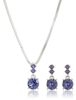 Silver-Tone and Purple Necklace and Earrings Set
