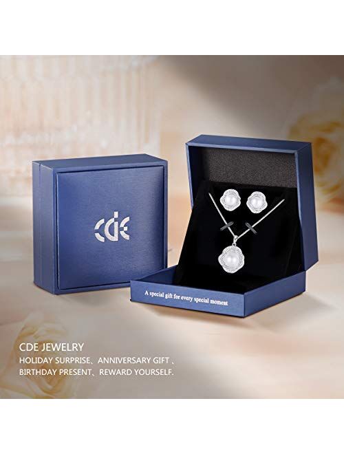 CDE Freshwater Pearl Jewelry Set for Wedding Anniversary 925 Sterling Silver Rose-Shaped Pearl Necklace and Earring with Cubic Zirconia Valentine's Day Jewelry Gift Birth