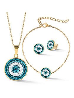 Luxurism Jewelry Stylish Evil Eye Jewelry Set to Stand Out - 18k Plated Gold Jewelry Set that Makes a Statement - Versatile Evil Eye Jewelry for Women - Earring and Neckl
