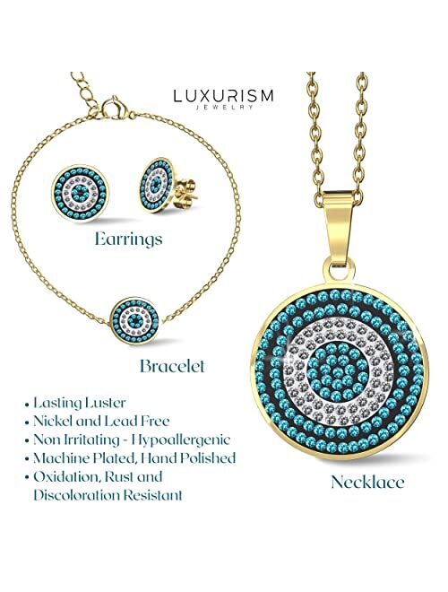 Luxurism Jewelry Stylish Evil Eye Jewelry Set to Stand Out - 18k Plated Gold Jewelry Set that Makes a Statement - Versatile Evil Eye Jewelry for Women - Earring and Neckl