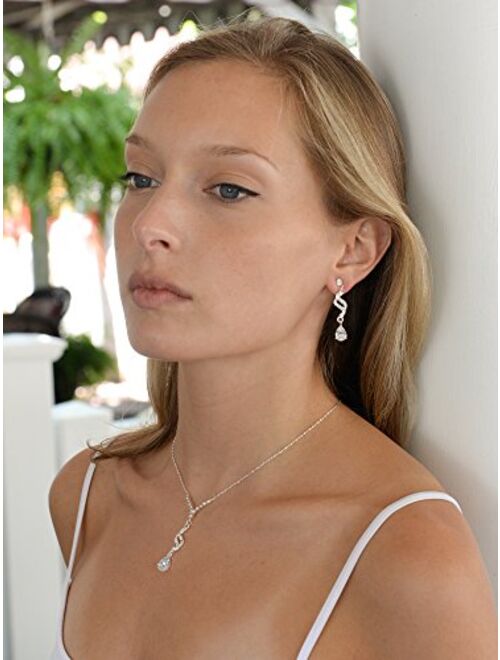 Mariell Graceful CZ and Crystal Necklace Earrings Set with Teardrops for Bridesmaids, Weddings & Prom