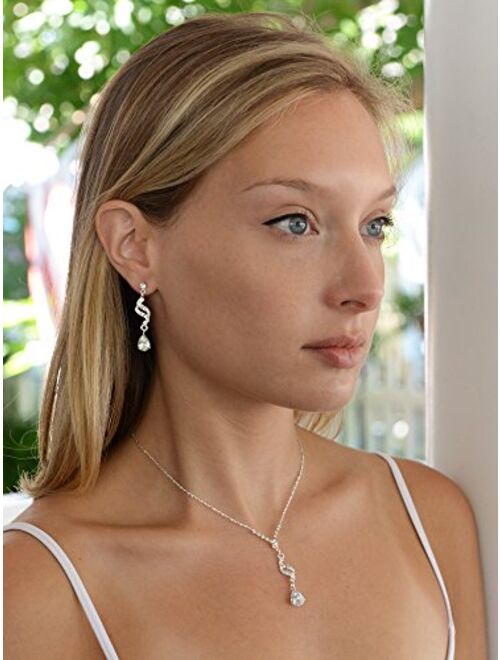 Mariell Graceful CZ and Crystal Necklace Earrings Set with Teardrops for Bridesmaids, Weddings & Prom