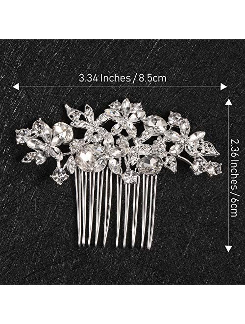 Yaomiao Wedding Necklace Bridal Jewelry Hair Clip Comb Rhinestone Bridesmaid Jewelry Sets, Silver Crystal Earrings Bracelet for Women Girls Bride Wedding Hair Accessories