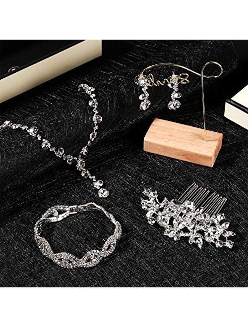 Yaomiao Wedding Necklace Bridal Jewelry Hair Clip Comb Rhinestone Bridesmaid Jewelry Sets, Silver Crystal Earrings Bracelet for Women Girls Bride Wedding Hair Accessories