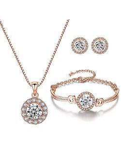 YooAi Jewellery Set Heart Pendant Necklace and Earrings Set Cubic Zirconia Jewellery for Women