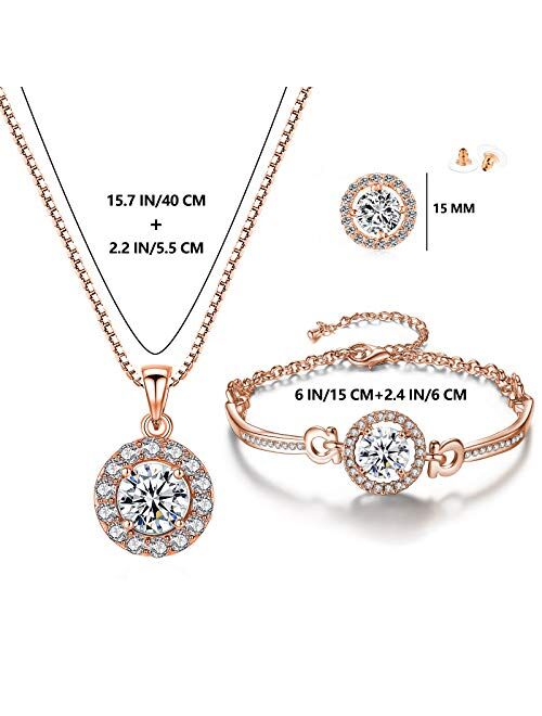 YooAi Jewellery Set Heart Pendant Necklace and Earrings Set Cubic Zirconia Jewellery for Women