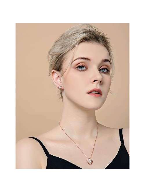 AMYJANE Bridal Jewelry Set for Women - Crystal Cubic Zirconia Love Knot Necklace Stud Earrings Elegant CZ Jewelry Set for Wedding Bride Bridesmaids Gift Set