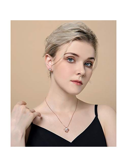 AMYJANE Bridal Jewelry Set for Women - Crystal Cubic Zirconia Love Knot Necklace Stud Earrings Elegant CZ Jewelry Set for Wedding Bride Bridesmaids Gift Set