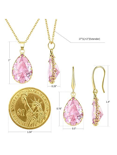 Jertom Austrian Crystal Jewelry Set 14k Gold Teardrop Pendant Necklace and Pear Shape Dangle Earrings Bridal Wedding Collections for Women Bride Bridesmaid Prom