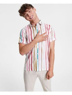 Men's Silas Regular-Fit Textured Stripe-Print Linen Shirt, Created for Macy's