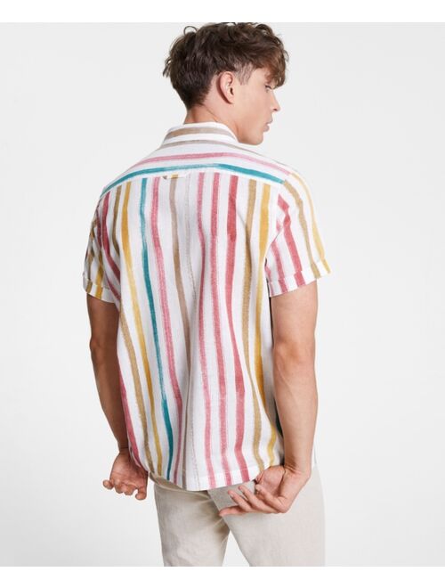 SUN + STONE Men's Silas Regular-Fit Textured Stripe-Print Linen Shirt, Created for Macy's