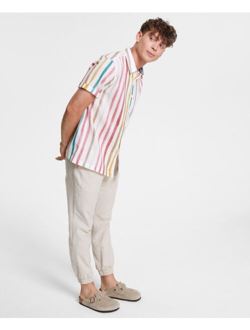 SUN + STONE Men's Silas Regular-Fit Textured Stripe-Print Linen Shirt, Created for Macy's