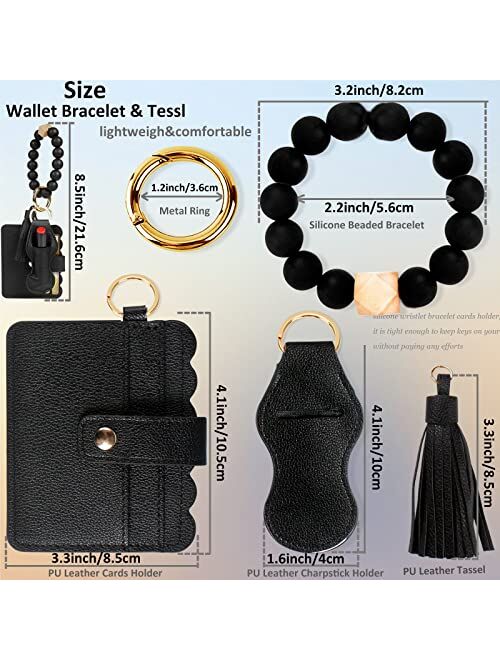 BIHRTC Silicone Beaded Keychain Bracelet Keyring Wristlet Keychain Bracelet Wallet for Women