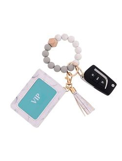 Baosiwa Silicone Beaded Keychain Bracelet Wristlet Wallet Bangle Key Ring with Card Holder for Women