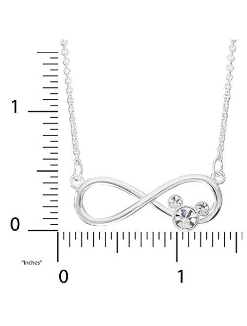 Disney Mickey Mouse Jewelry for Women, Infinity Necklace and Hoop Dangle Earrings Set, Crystal Accents, Silver Plated, 18"