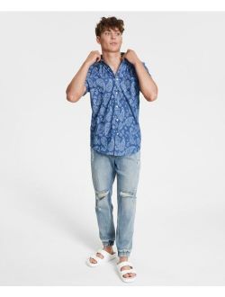 Men's Arlo Regular-Fit Textured Paisley-Print Denim Shirt, Created for Macy's