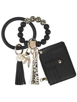 Guran Silicone Beaded Elastic Keychain Wristlet Bracelet Wallet, Keyring Bangle for Womens