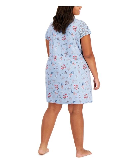 Charter Club Plus Size Lace-Trim Floral Chemise, Created for Macy's