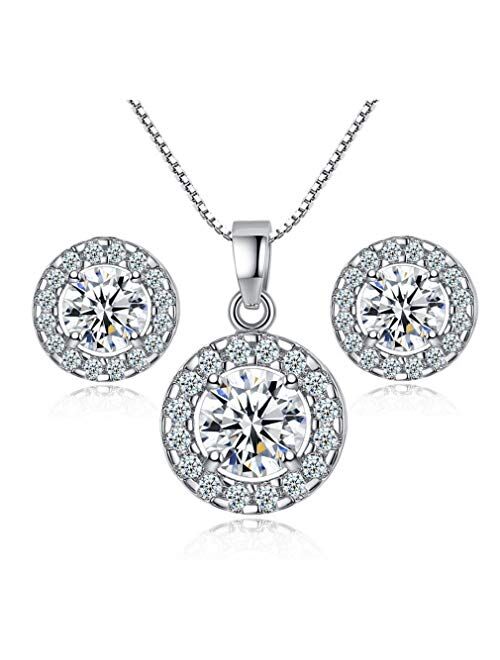 Harlorki Women's Silver Alloy Metal Rhinestone Crystal Wedding Necklace Earring Finger Ring Pendent Charm Jewelry Set