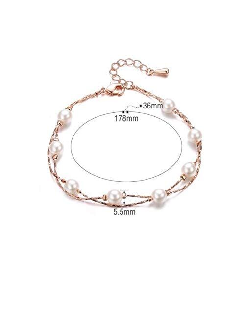 Crystalline Azuria Jewelry Simulated White Pearls Necklace Earrings Bracelet for Women Wedding Party Bridal and Bridesmaid Accessories Rose Gold Plated