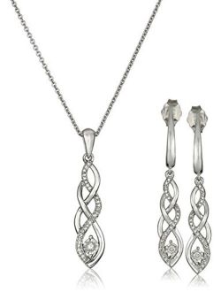 Amazon Collection Sterling Silver Diamond Twist Pendant Necklace and Earrings Box Set (1/5 cttw), 18"