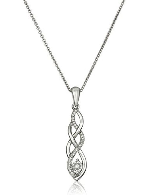 Amazon Collection Sterling Silver Diamond Twist Pendant Necklace and Earrings Box Set (1/5 cttw), 18"