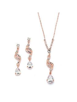 Mariell Graceful Rose Gold CZ Teardrop Necklace & Earrings Jewelry Set - Brides, Bridesmaid & Prom Glam