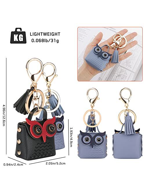 Ceuku Owl Cute Keychain 2 Pack Leather Owk Keychain with Lobster Clasp Keyring Tassel Coin Purse Keychain for Women Men kids Purse Bandbag Backpack Wallet Decor Gift (Bla