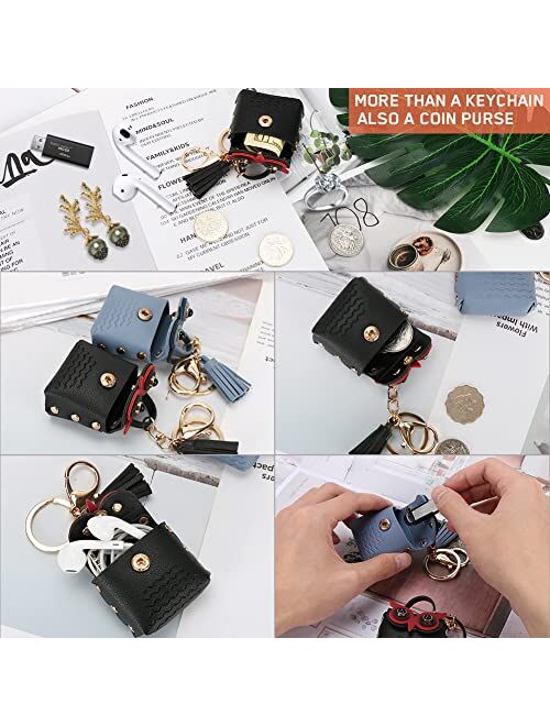 Ceuku Owl Cute Keychain 2 Pack Leather Owk Keychain with Lobster Clasp Keyring Tassel Coin Purse Keychain for Women Men kids Purse Bandbag Backpack Wallet Decor Gift (Bla