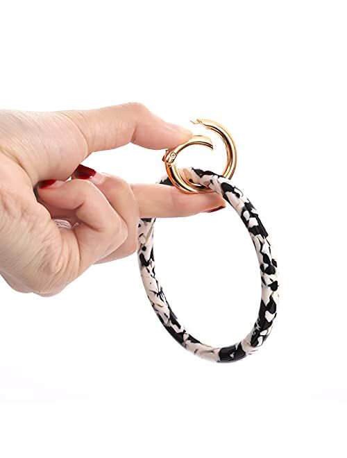 BSJELL Wristlet Keychain Wallet-Acetate Bangle Key Ring Bracelet Tassel Keyring ID Crad Charpstick Holder for Women